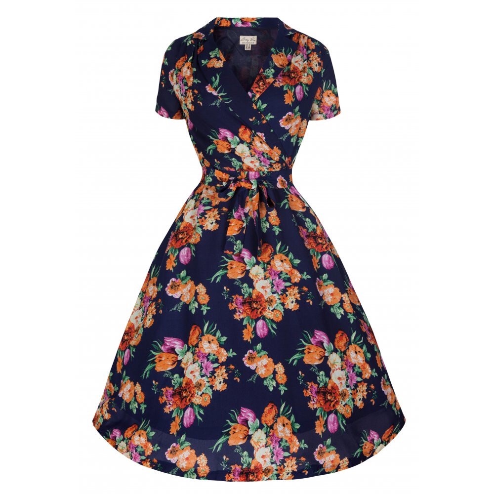 Lindy Bop Beatrice Navy Floral Tea Dress